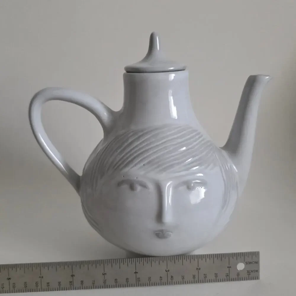 Jonathan Adler Utopia Boy & Girl Two Face Teapot Gray w/ Lid Retired